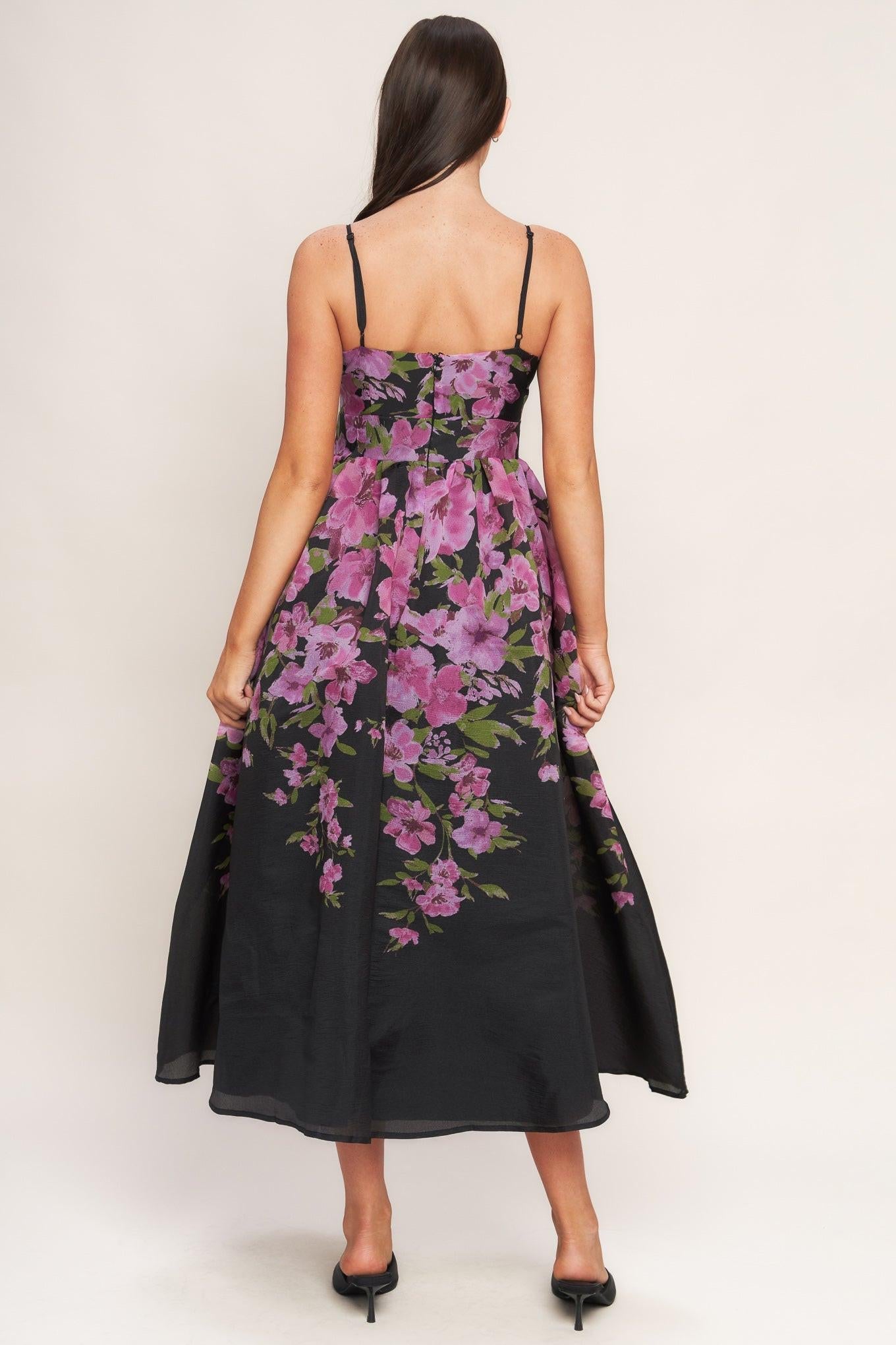 NIGHTFALL BLOSSOM WOVEN MIDI DRESS - Glamourous Grace