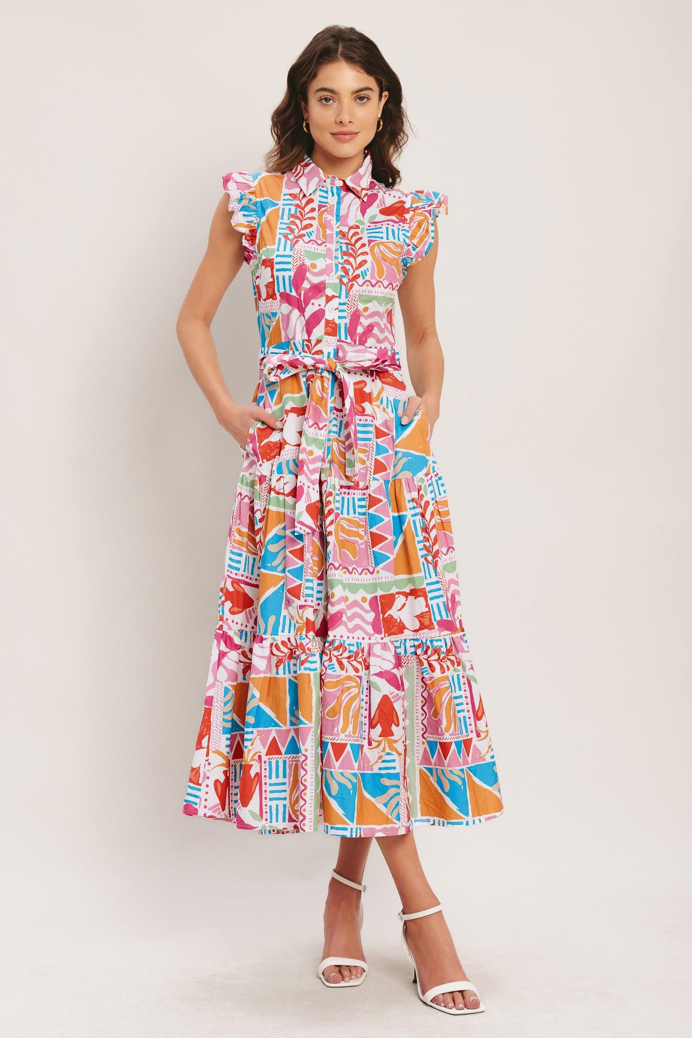 RIVIERA MOSAIC WOVEN MIDI DRESS - Glamourous Grace