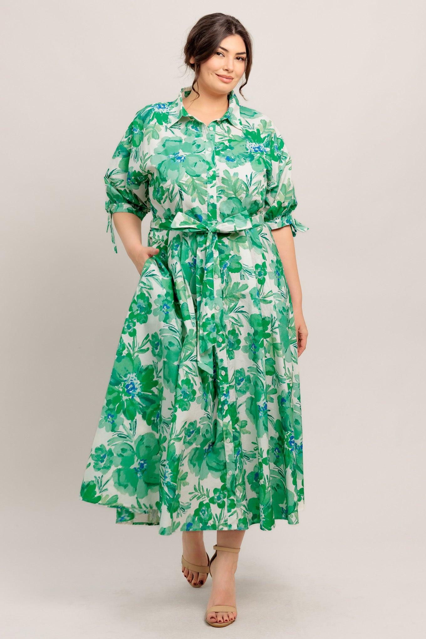 SIMPLY IN BLOOM WOVEN MIDI SHIRT DRESS - Glamourous Grace