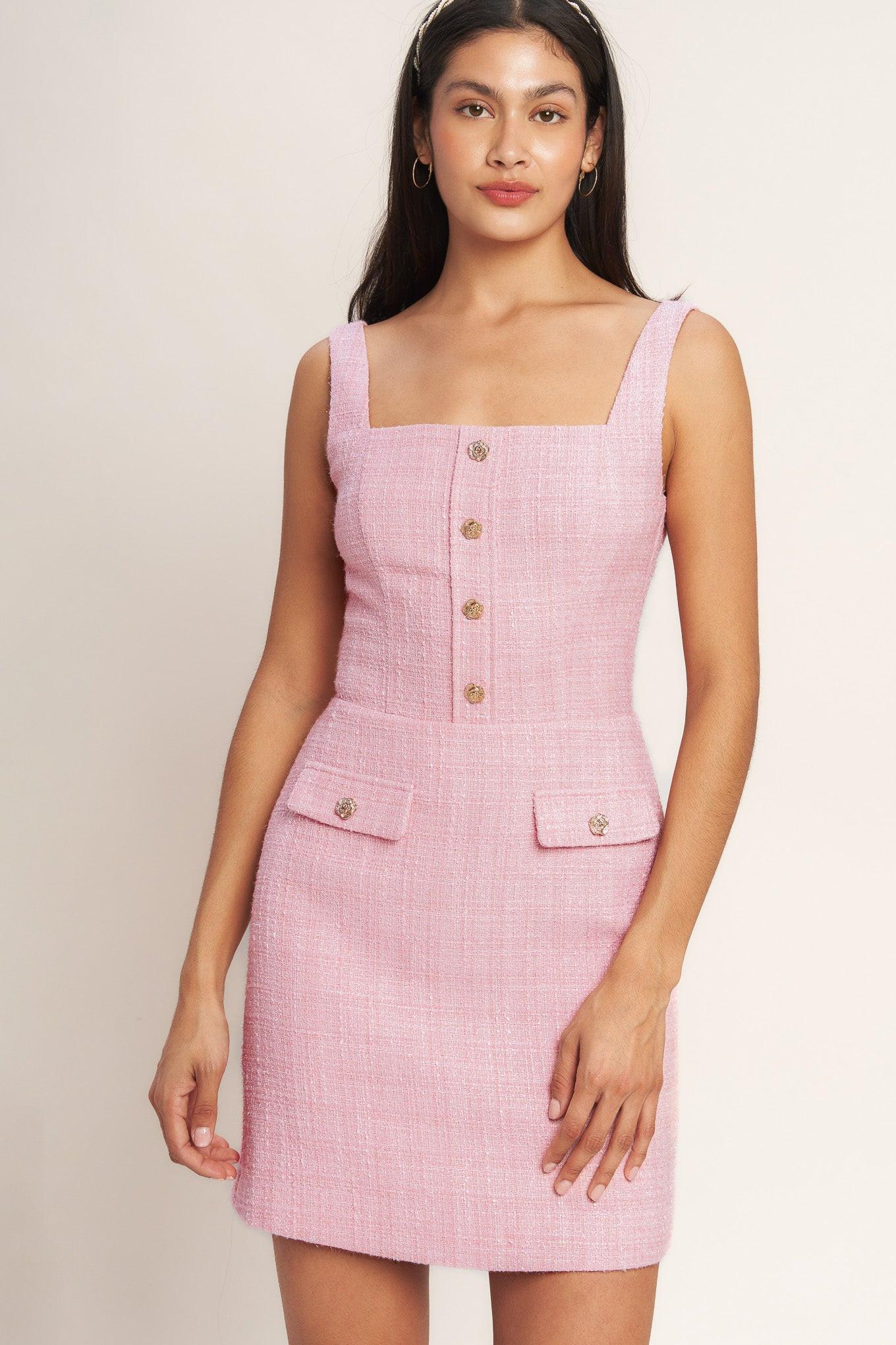ON MY WAY PINK  WOVEN TWEED MINI DRESS - Glamourous Grace