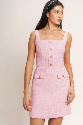 ON MY WAY PINK  WOVEN TWEED MINI DRESS - Glamourous Grace