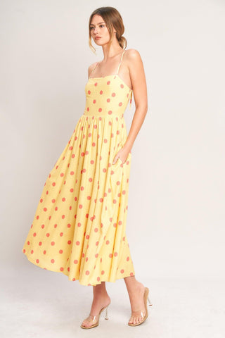 GOLDEN SUMMER POLKA WOVEN MIDI DRESS - Glamourous Grace