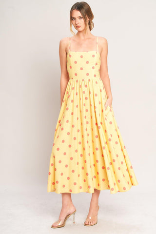 GOLDEN SUMMER POLKA WOVEN MIDI DRESS - Glamourous Grace