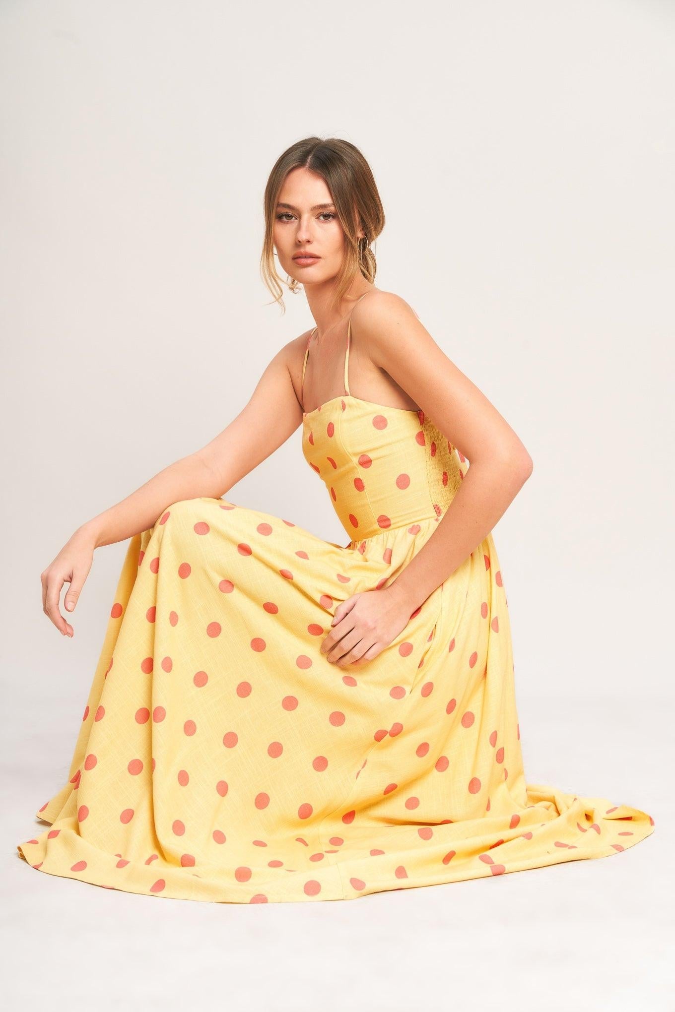 GOLDEN SUMMER POLKA WOVEN MIDI DRESS - Glamourous Grace