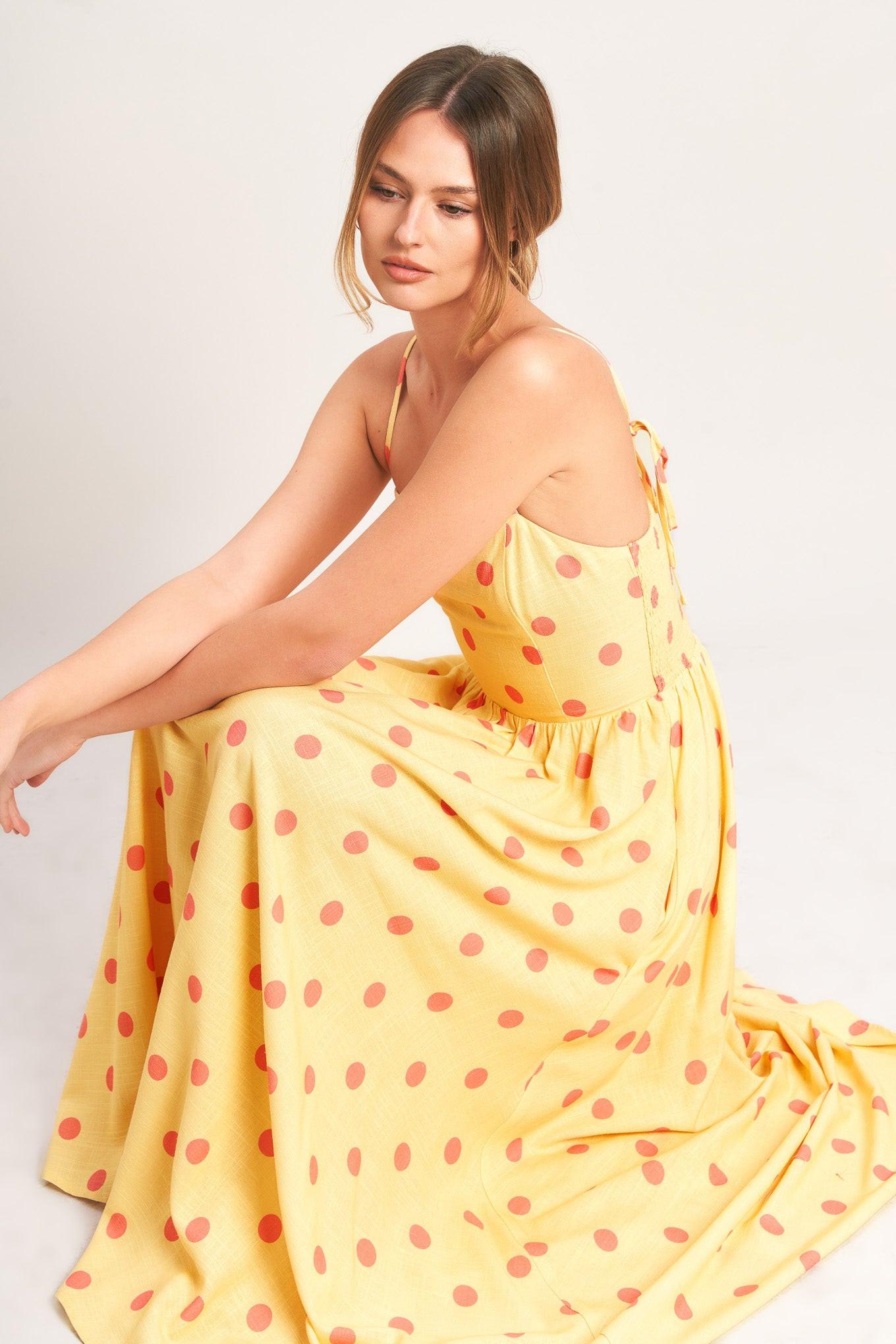 GOLDEN SUMMER POLKA WOVEN MIDI DRESS - Glamourous Grace