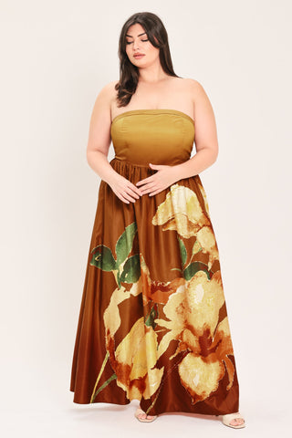GOLDEN ROSE AFTERGLOW WOVEN MAXI DRESS - Glamourous Grace