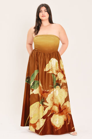 GOLDEN ROSE AFTERGLOW WOVEN MAXI DRESS - Glamourous Grace