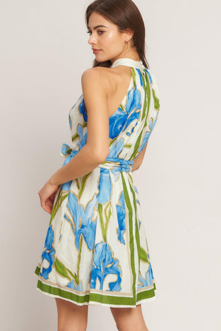 AZURE BLOOM HALTER WOVEN MINI DRESS - Glamourous Grace
