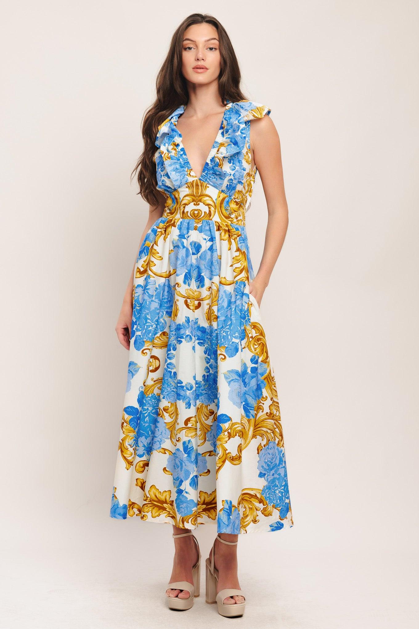 BAROQUE BLOOM WOVEN MIDI DRESS - Glamourous Grace
