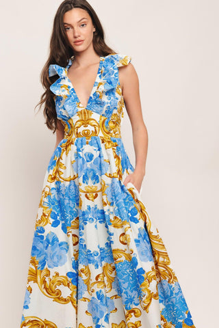 BAROQUE BLOOM WOVEN MIDI DRESS - Glamourous Grace