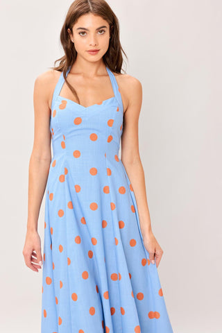 COTTON CANDY SKY DOT WOVEN MIDI DRESS - Glamourous Grace