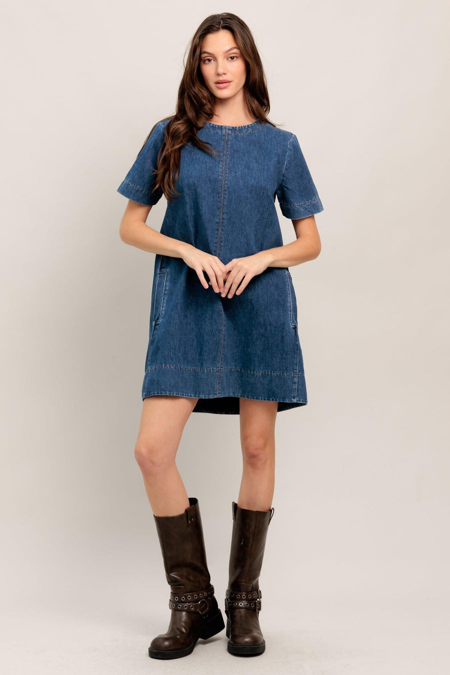 SIMPLY PUT TOGETHER DENIM MINI DRESS - Glamourous Grace
