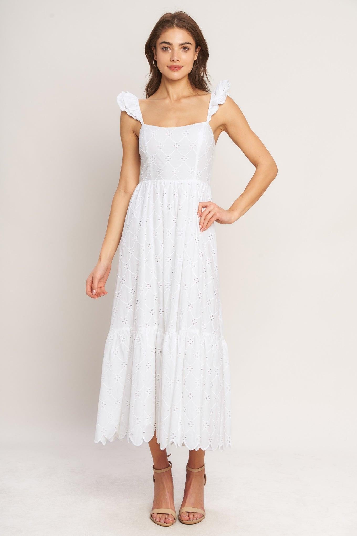 SWEET ESCAPE WOVEN EYELET MIDI DRESS - Glamourous Grace