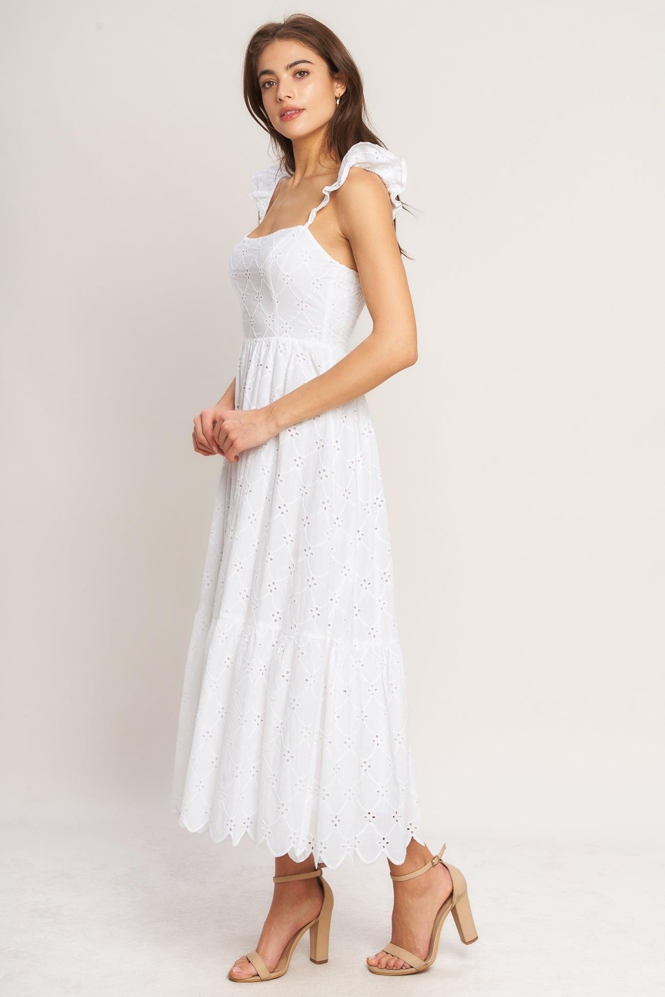 SWEET ESCAPE WOVEN EYELET MIDI DRESS - Glamourous Grace