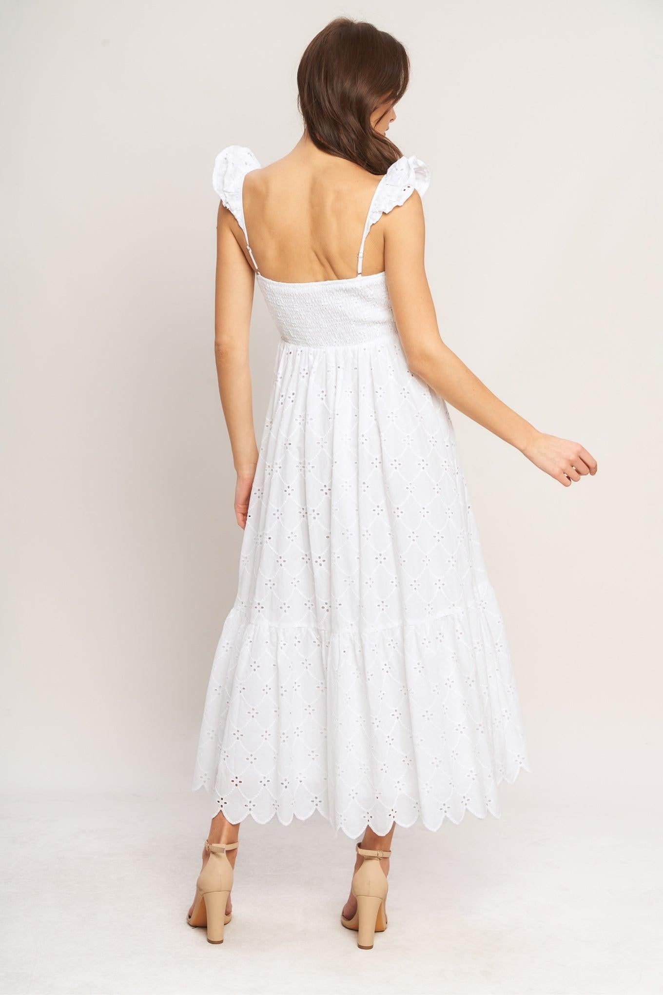 SWEET ESCAPE WOVEN EYELET MIDI DRESS - Glamourous Grace