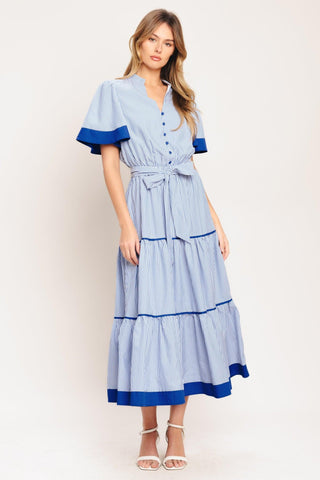 PARIS MORNING BLUE WOVEN MIDI DRESS - Glamourous Grace
