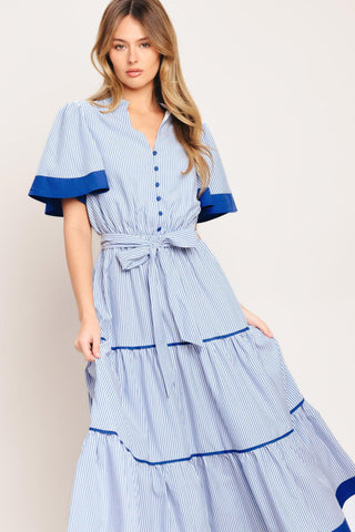 PARIS MORNING BLUE WOVEN MIDI DRESS - Glamourous Grace