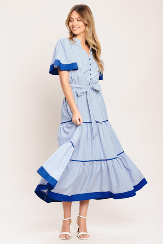 PARIS MORNING BLUE WOVEN MIDI DRESS - Glamourous Grace