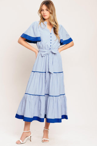 PARIS MORNING BLUE WOVEN MIDI DRESS - Glamourous Grace
