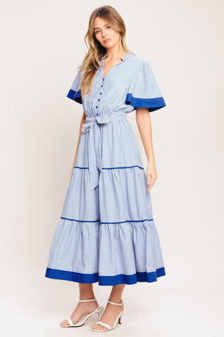 PARIS MORNING BLUE WOVEN MIDI DRESS - Glamourous Grace