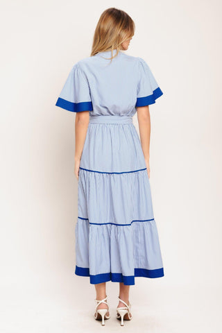 PARIS MORNING BLUE WOVEN MIDI DRESS - Glamourous Grace