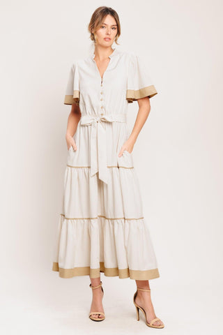 PARIS MORNING TAUPE WOVEN MIDI DRESS - Glamourous Grace