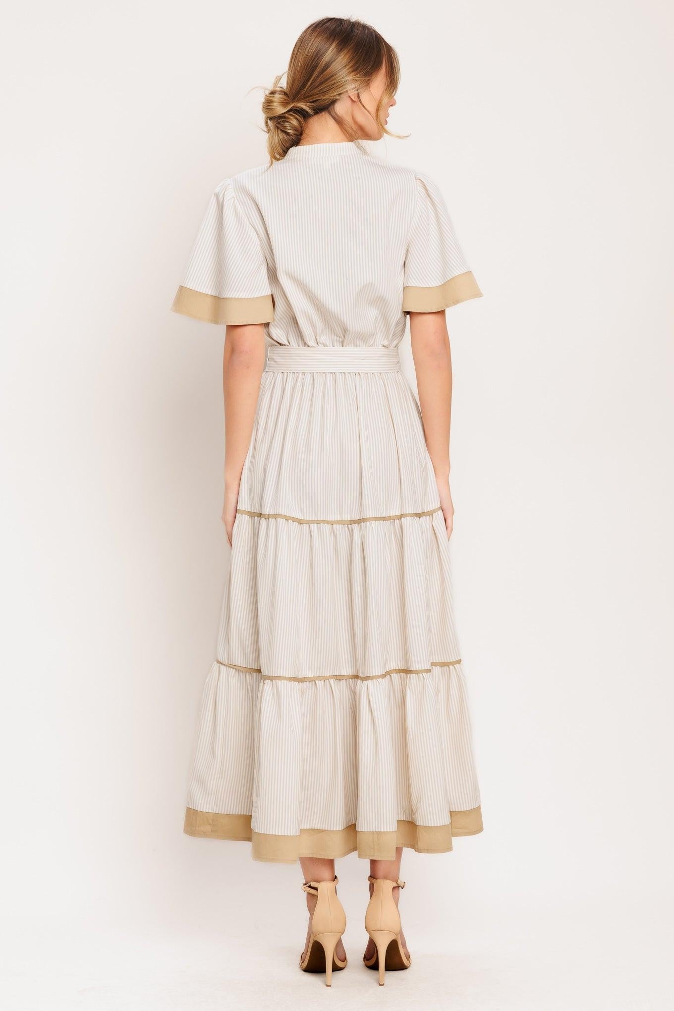PARIS MORNING TAUPE WOVEN MIDI DRESS - Glamourous Grace