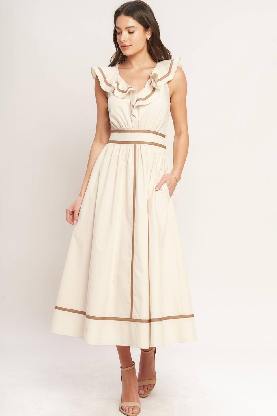 BREEZE CANVAS WOVEN MIDI DRESS - Glamourous Grace