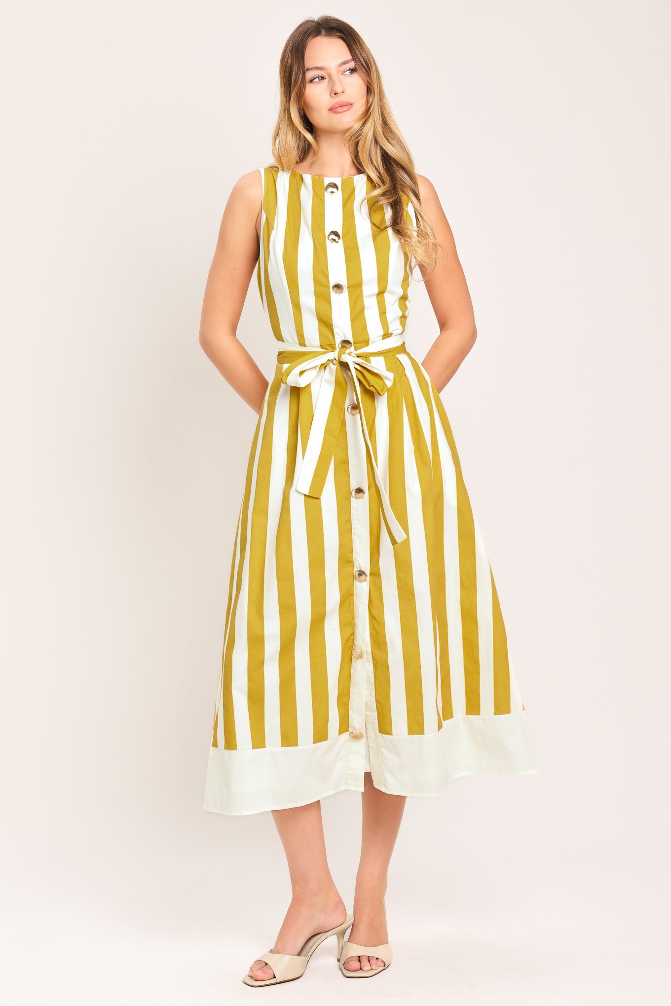SUNSHINE STRIPE WOVEN MIDI DRESS - Glamourous Grace