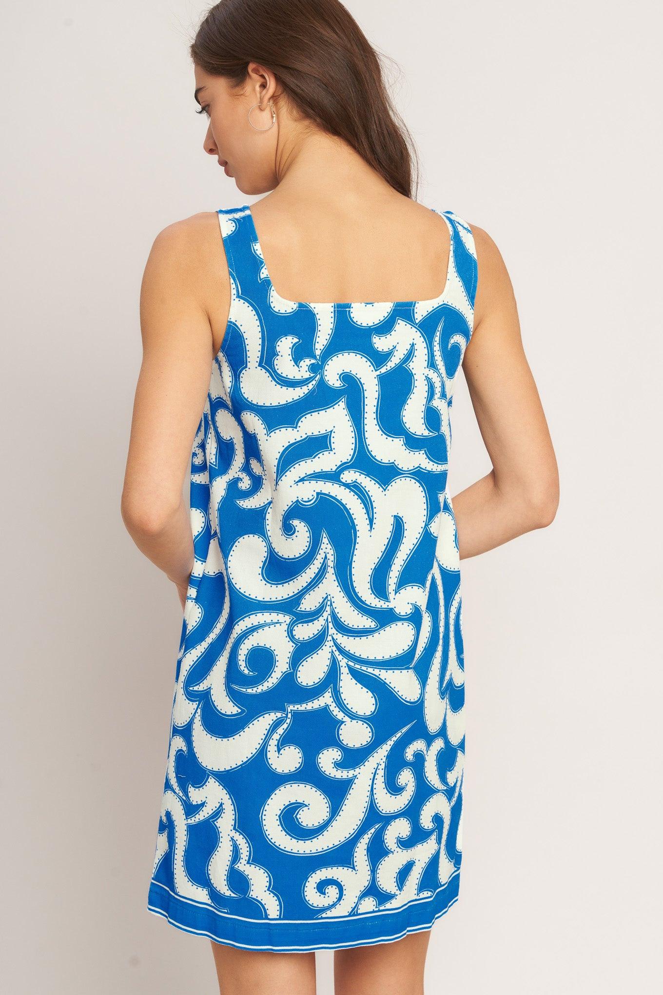 AZURE SWIRL WOVEN MINI DRESS - Glamourous Grace