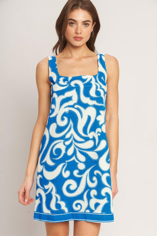 AZURE SWIRL WOVEN MINI DRESS - Glamourous Grace