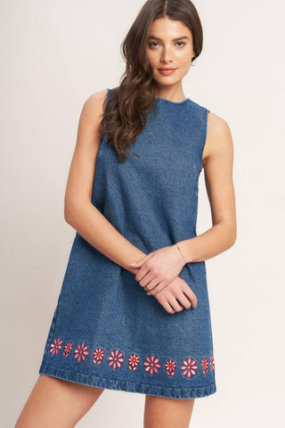 ARTISAN-INSPIRED DENIM MINI SHIFT DRESS - Glamourous Grace