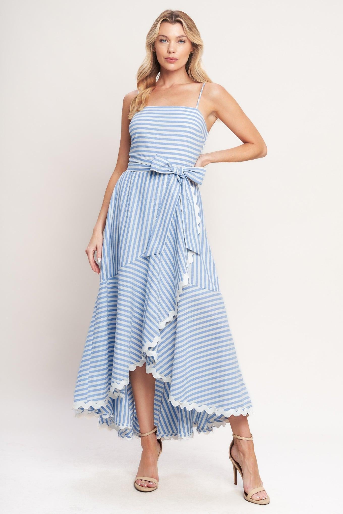 TIED TO YOU STRIPED WOVEN MIDI DRESS - Glamourous Grace