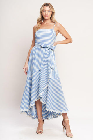 TIED TO YOU STRIPED WOVEN MIDI DRESS - Glamourous Grace