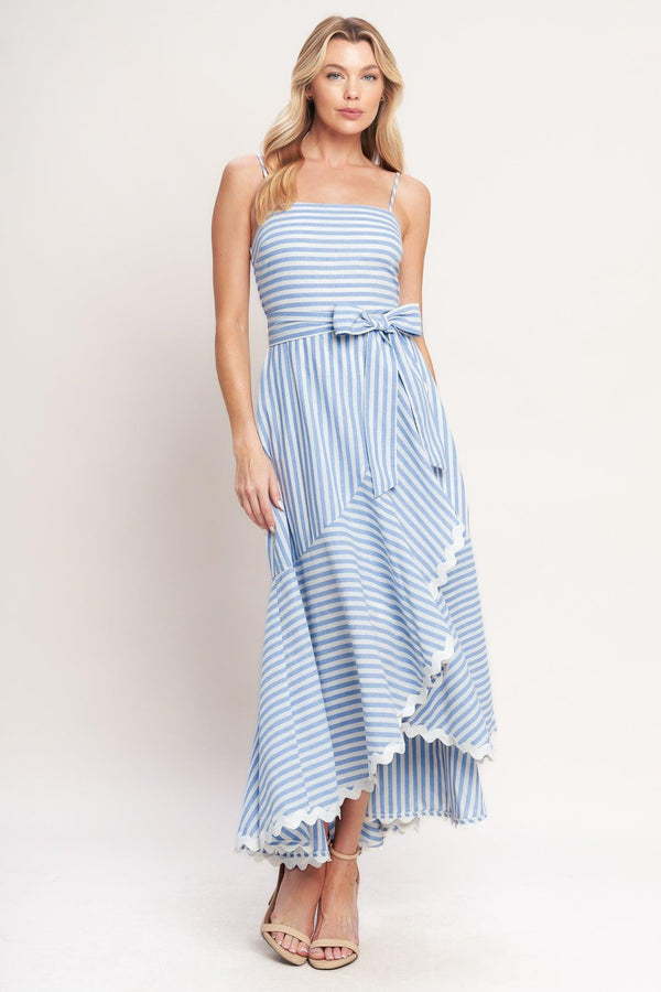 TIED TO YOU STRIPED WOVEN MIDI DRESS - Glamourous Grace