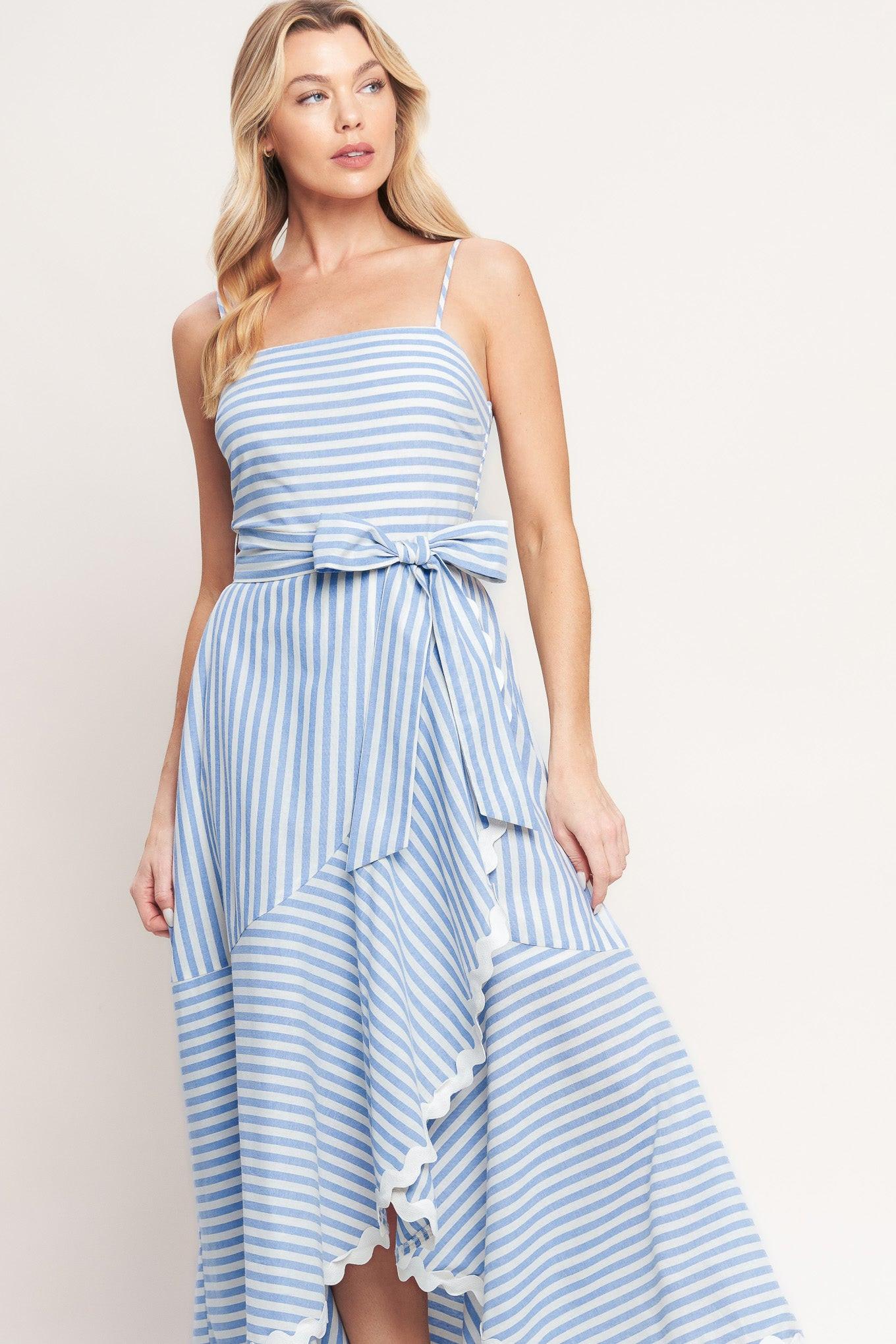 TIED TO YOU STRIPED WOVEN MIDI DRESS - Glamourous Grace