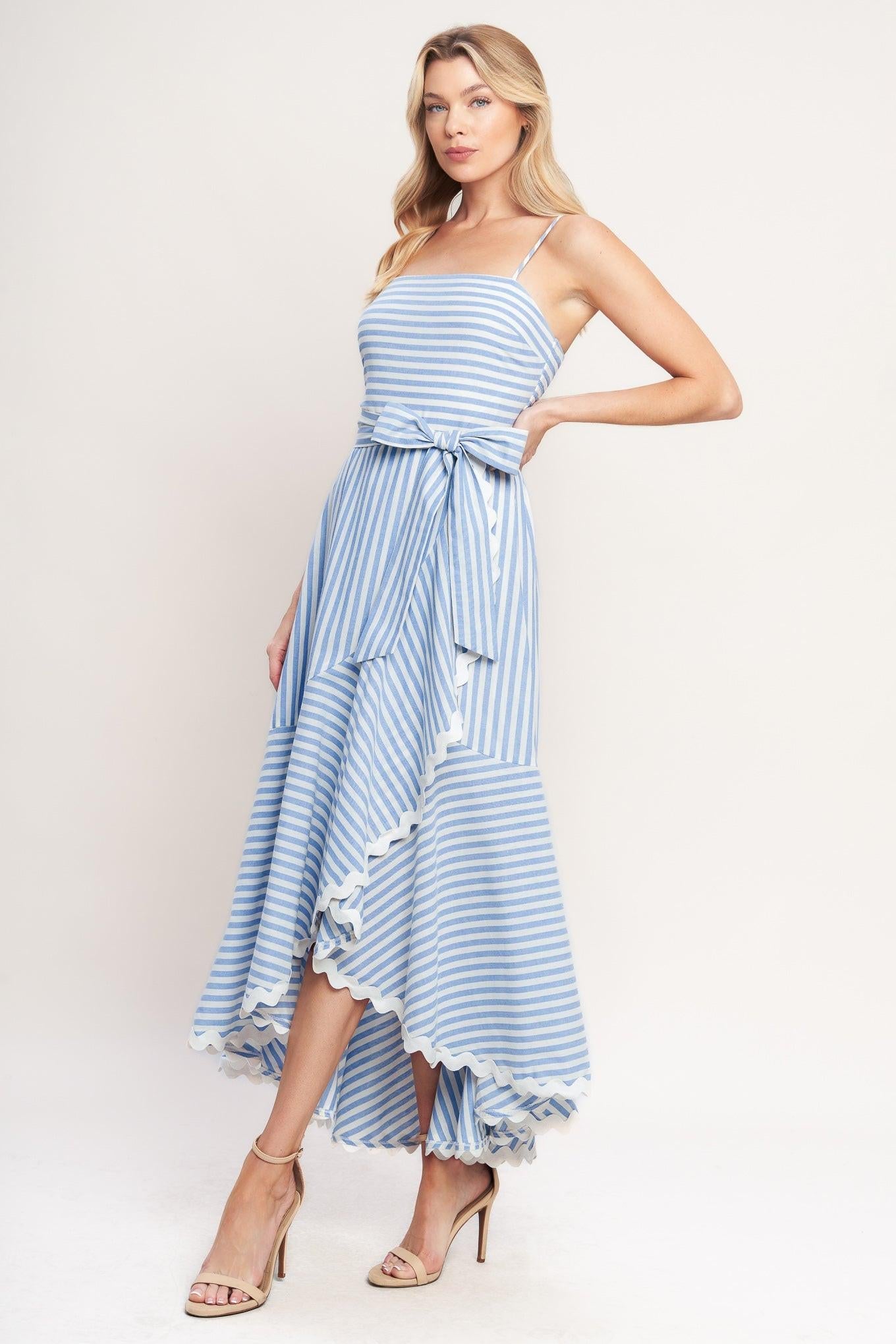 TIED TO YOU STRIPED WOVEN MIDI DRESS - Glamourous Grace