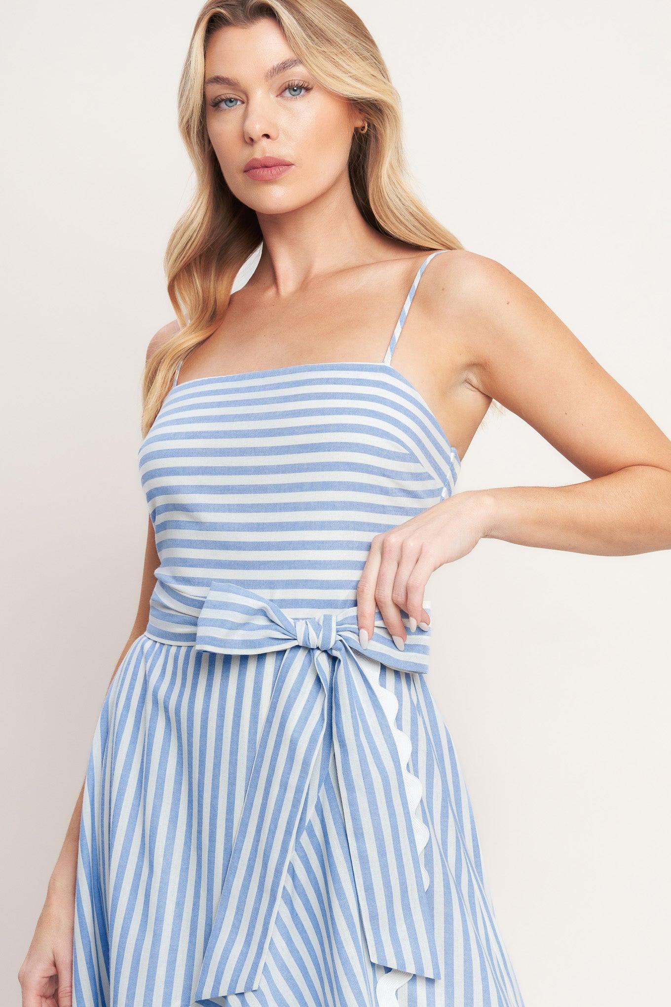 TIED TO YOU STRIPED WOVEN MIDI DRESS - Glamourous Grace