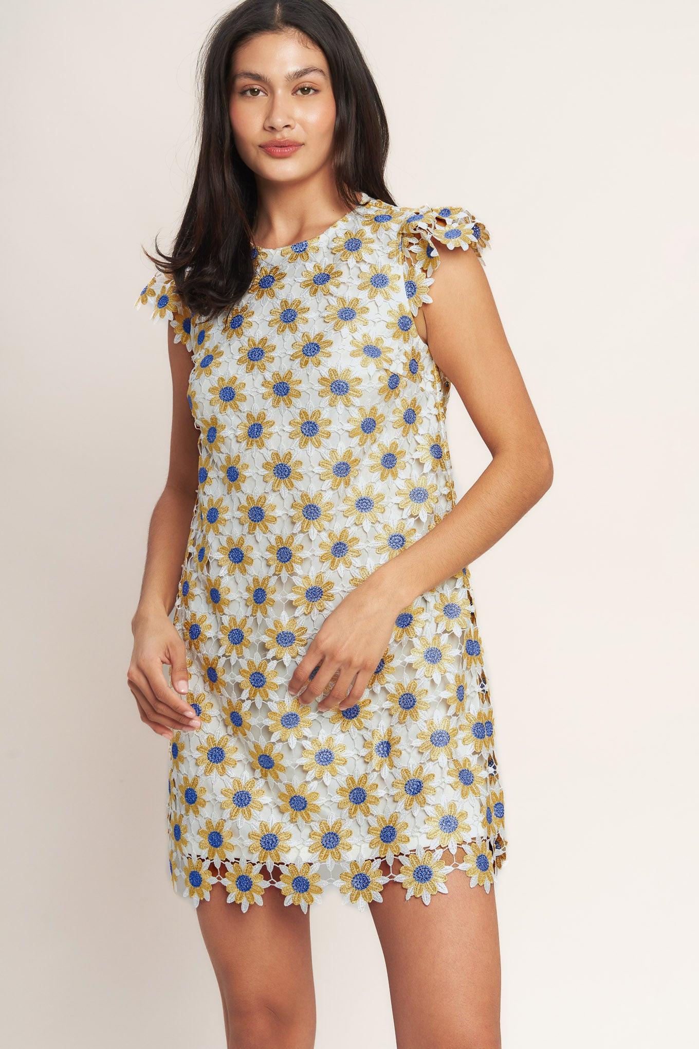 LITTLE RAY OF JOY WOVEN LACE MINI SHIFT DRESS - Glamourous Grace