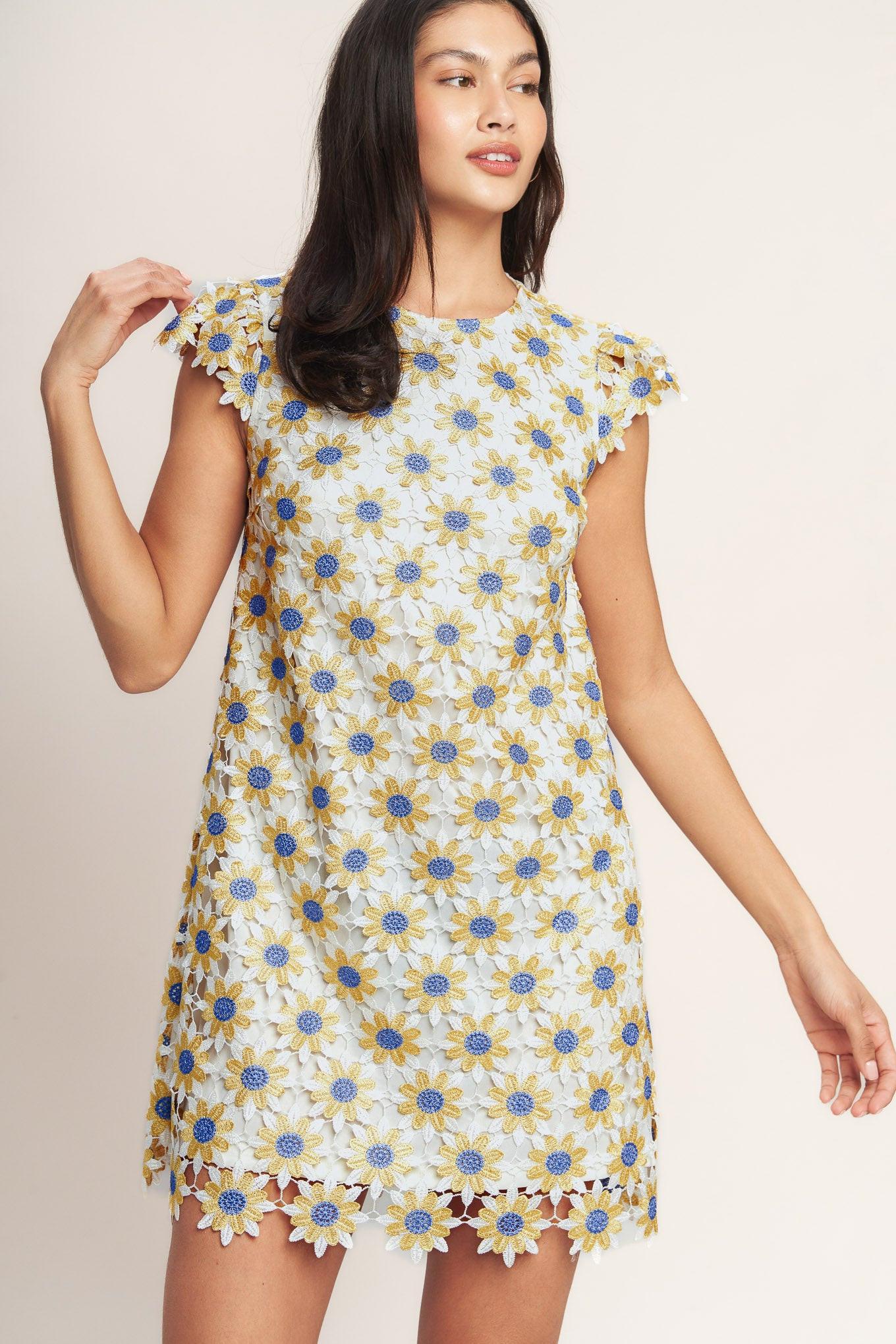 LITTLE RAY OF JOY WOVEN LACE MINI SHIFT DRESS - Glamourous Grace