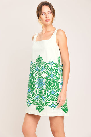 GREEN MOTIF WOVEN MINI DRESS - Glamourous Grace