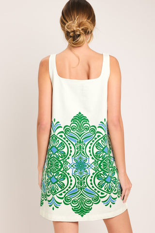GREEN MOTIF WOVEN MINI DRESS - Glamourous Grace
