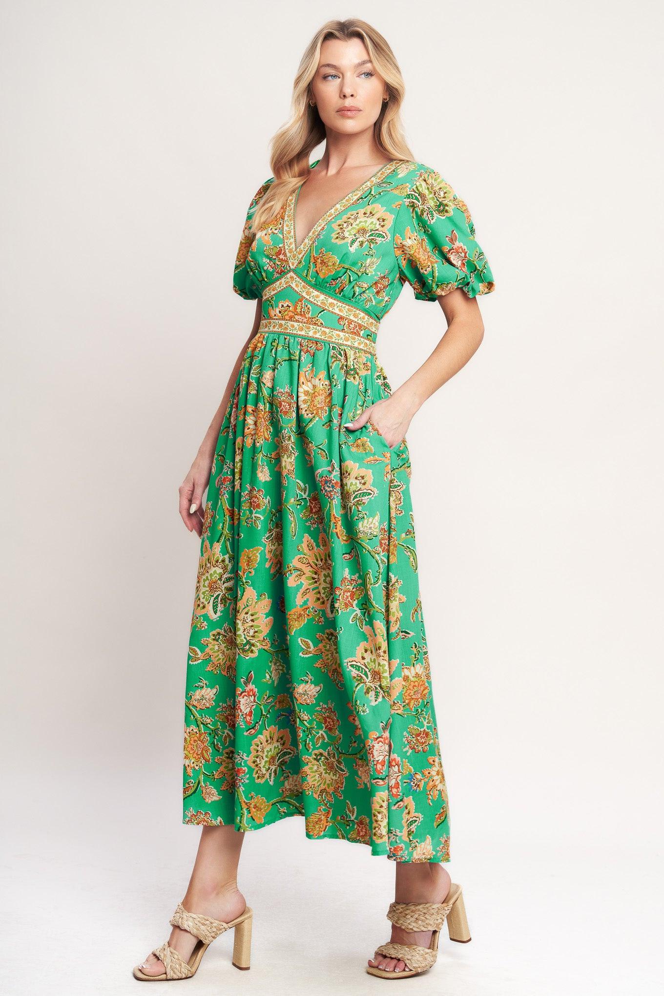 TROPICAL STATE OF HEART WOVEN MIDI DRESS - Glamourous Grace