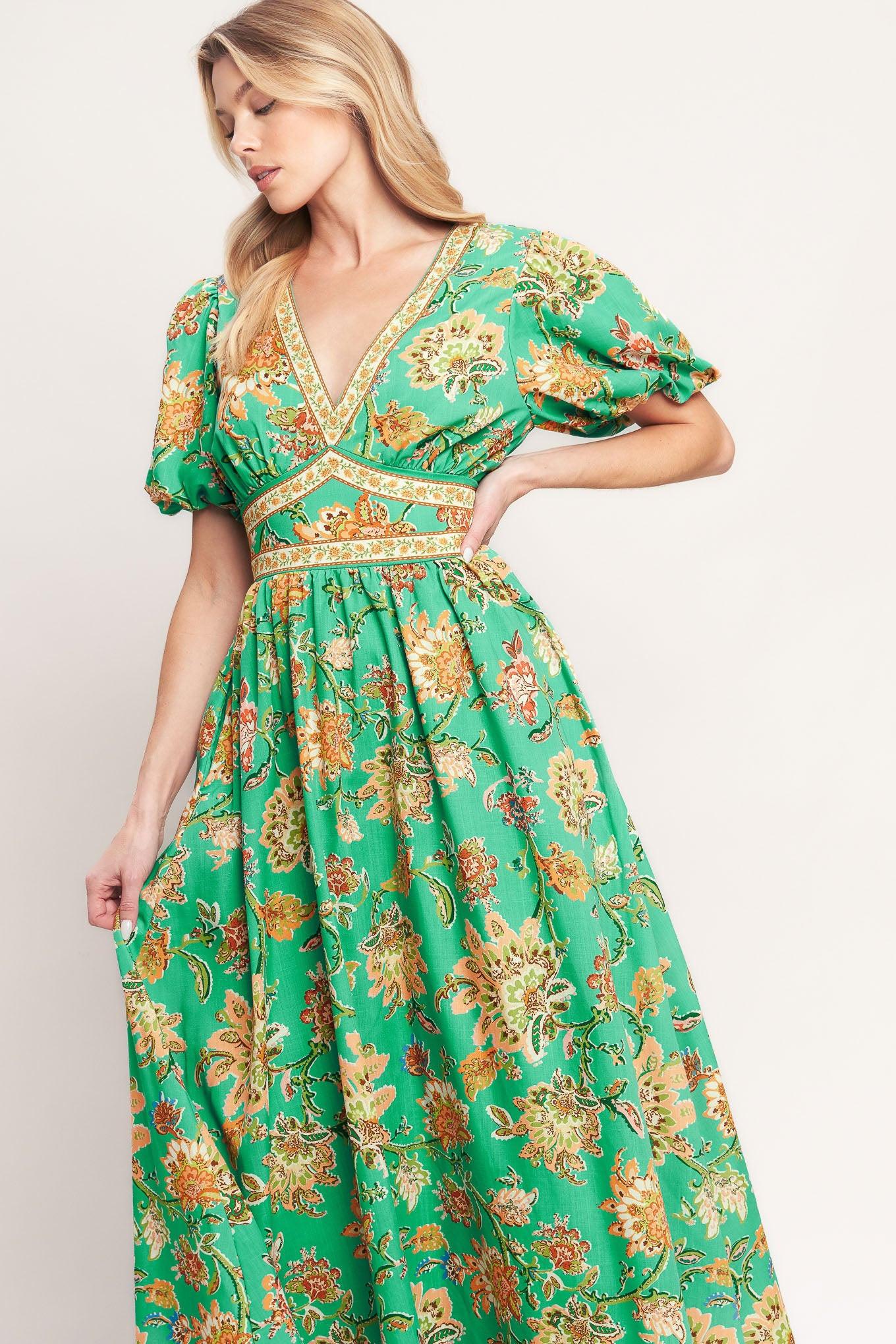 TROPICAL STATE OF HEART WOVEN MIDI DRESS - Glamourous Grace