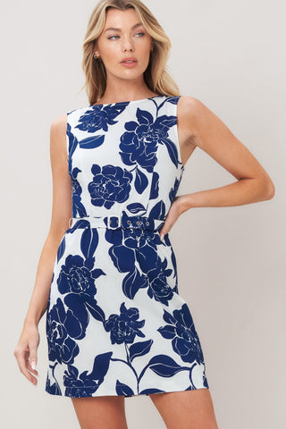 NAVY ESSENCE WOVEN MINI DRESS - Glamourous Grace