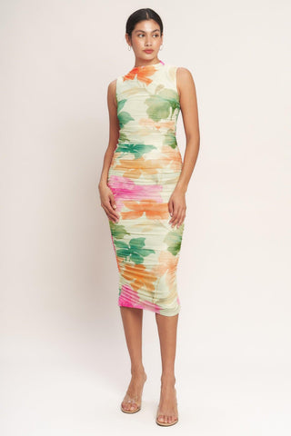 COLORFUL CONFIDENCE POWER MESH MIDI DRESS - Glamourous Grace