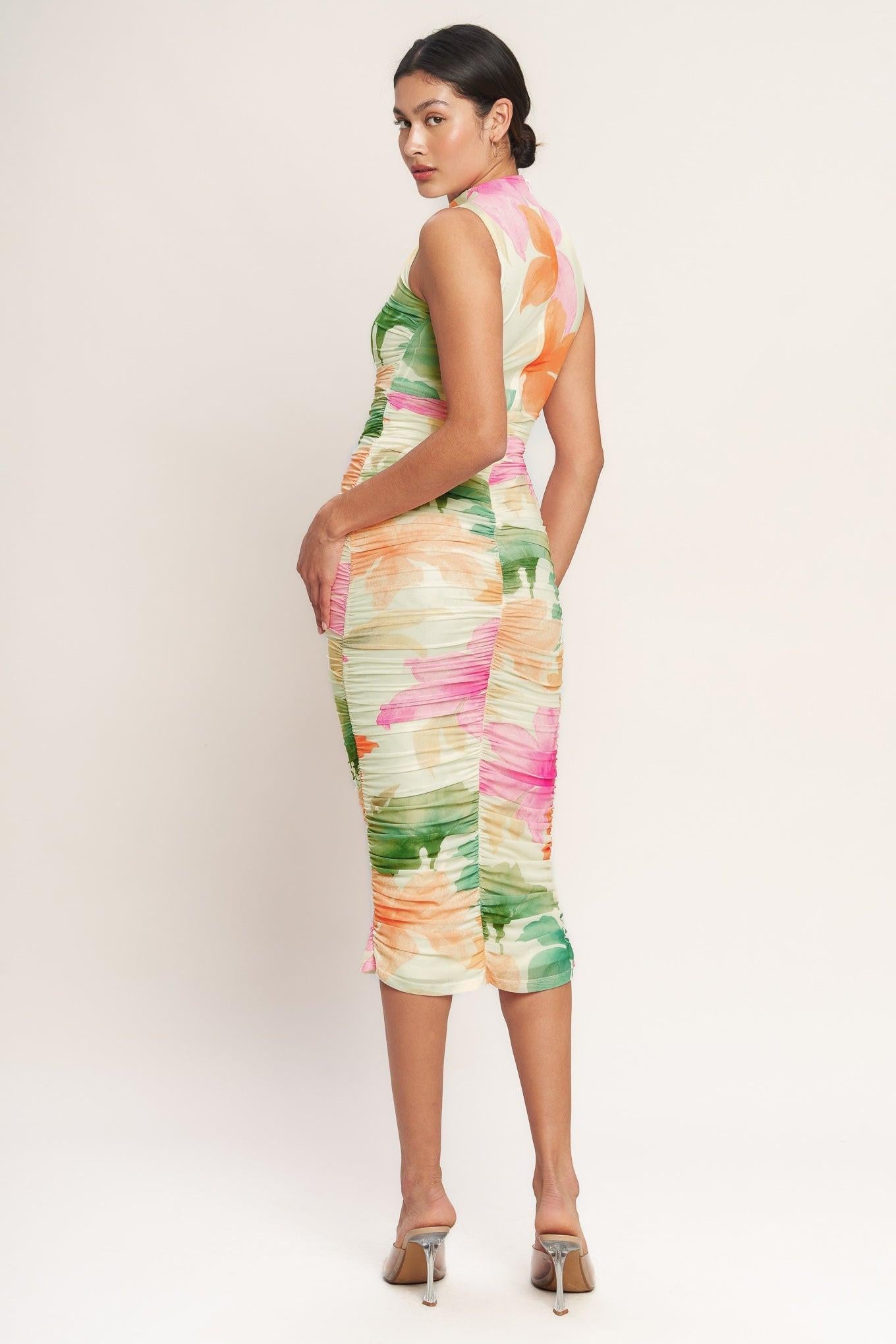 COLORFUL CONFIDENCE POWER MESH MIDI DRESS - Glamourous Grace