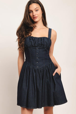 MODERN INDIGO DENIM MINI DRESS - Glamourous Grace