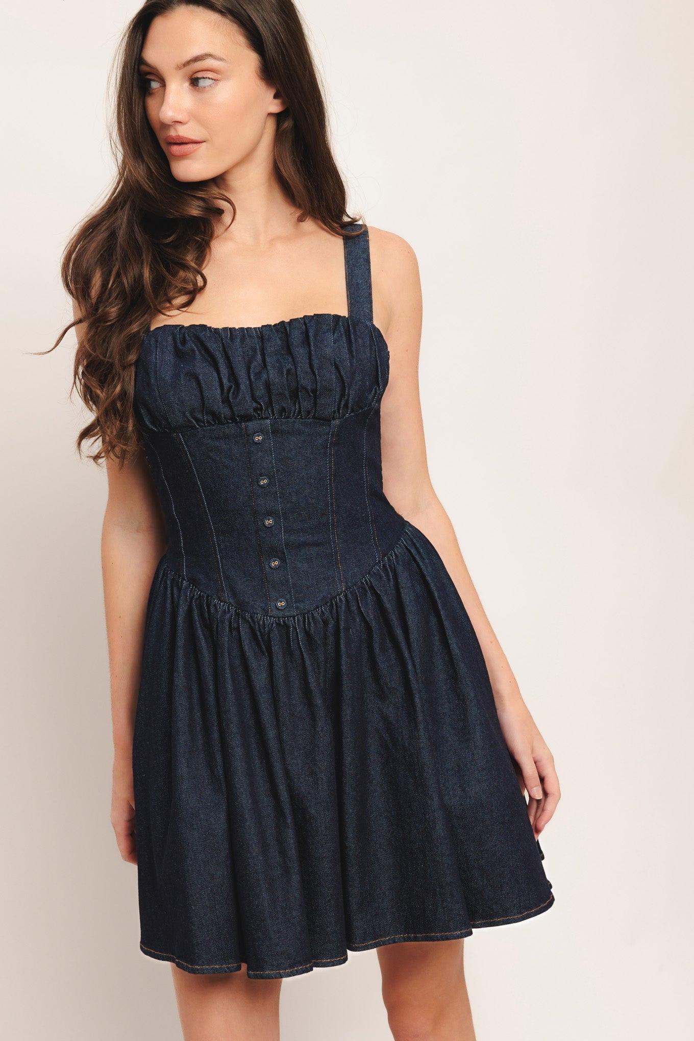 MODERN INDIGO DENIM MINI DRESS - Glamourous Grace