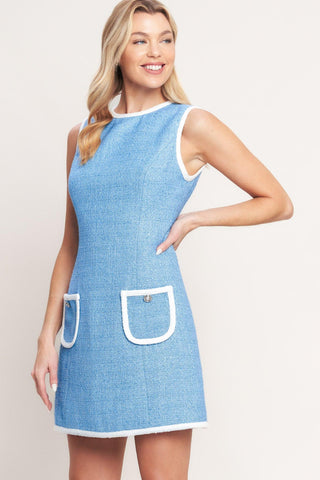 BLUE SKIES AND DAYDREAMS WOVEN MINI DRESS - Glamourous Grace